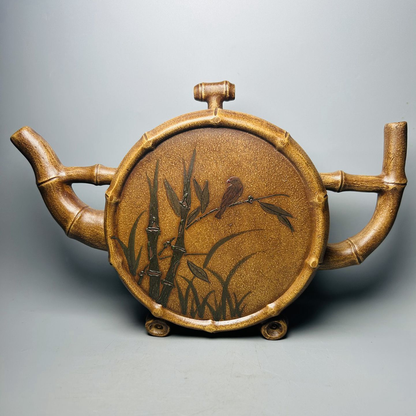Vintage Chinese Yixing Purple Clay Teapot Zisha Ceramic Bamboo Teaware Collector