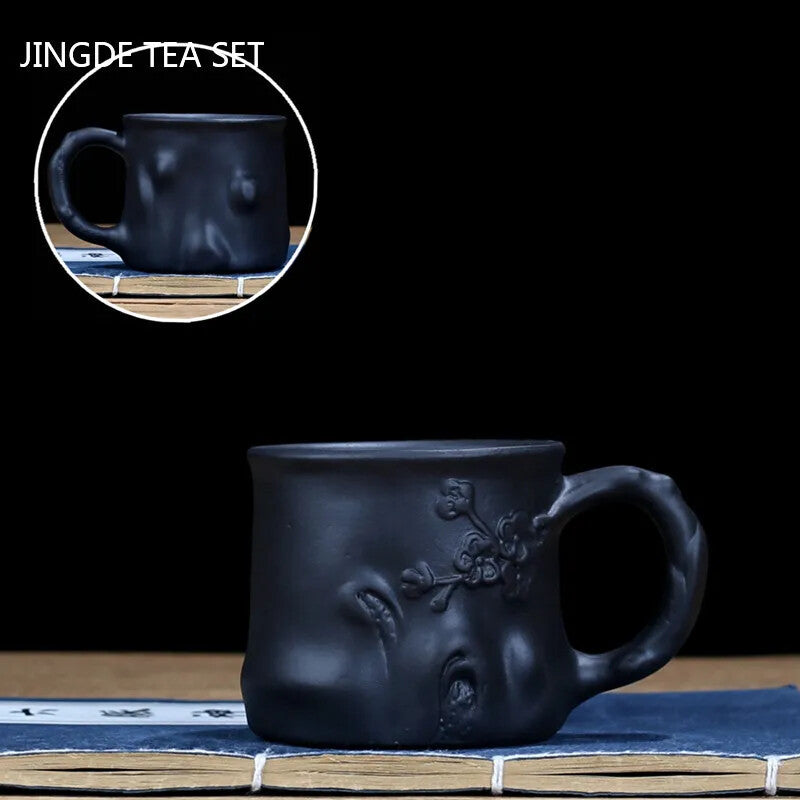 Yixing Purple Sand with Handle Teacup Handmade Dragon Pattern Master Cup Office