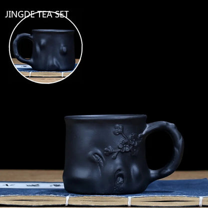 Yixing Purple Sand with Handle Teacup Handmade Dragon Pattern Master Cup Office
