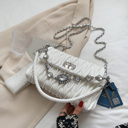 Pleated Crossbody Bag Texture Rhinestone Hand Shoulder Bag Versatile 25*7*14 CM