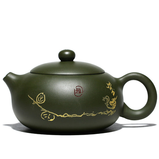 260ml Yixing Zisha Pottery Tea Pot Floral Print Republic Green Clay Xishi Teapot