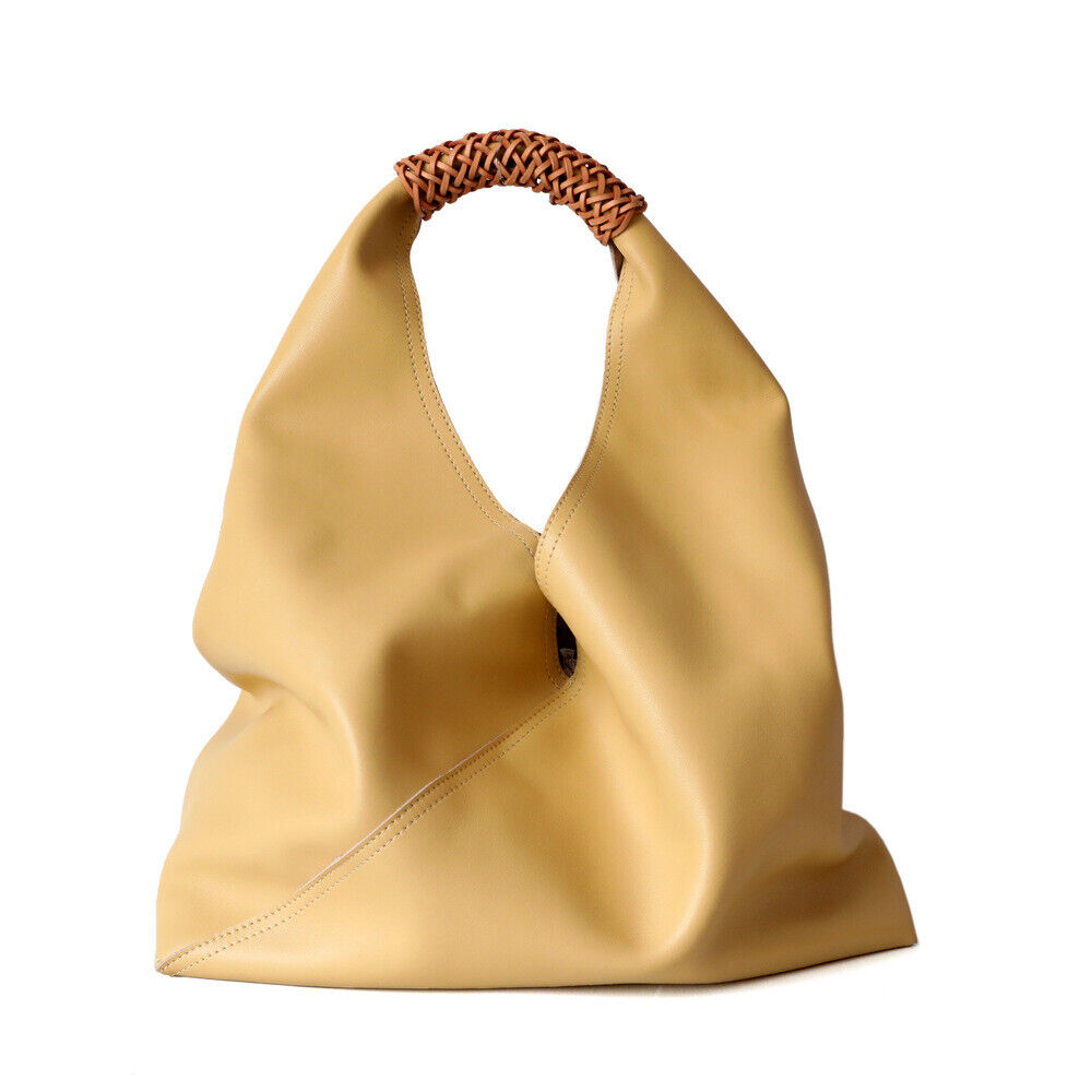 Raw Edge Leather Triangle Tote Hobo Shopper Shoulder Bag Sack Braided Handle