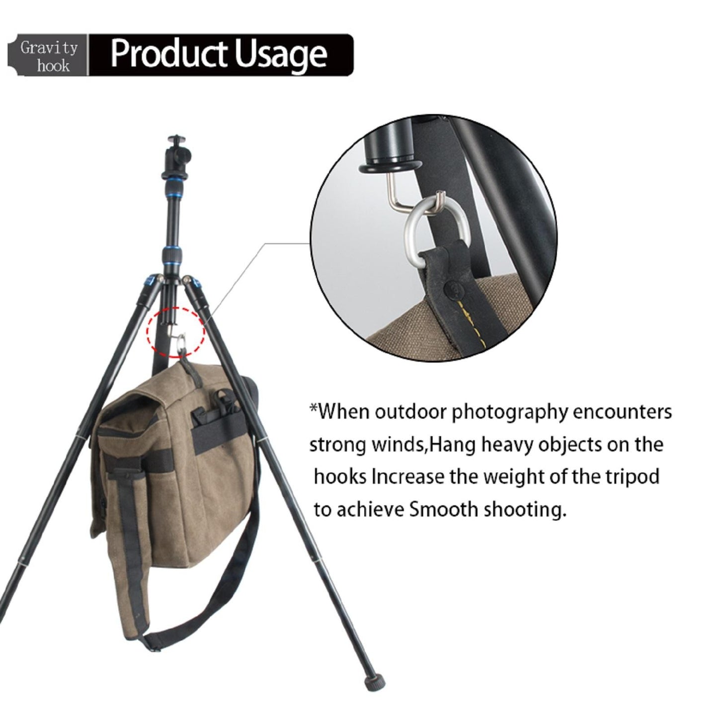 Stainless steel 3/8 interface Tripod Center Tripod Hook For Camera Tripod B
