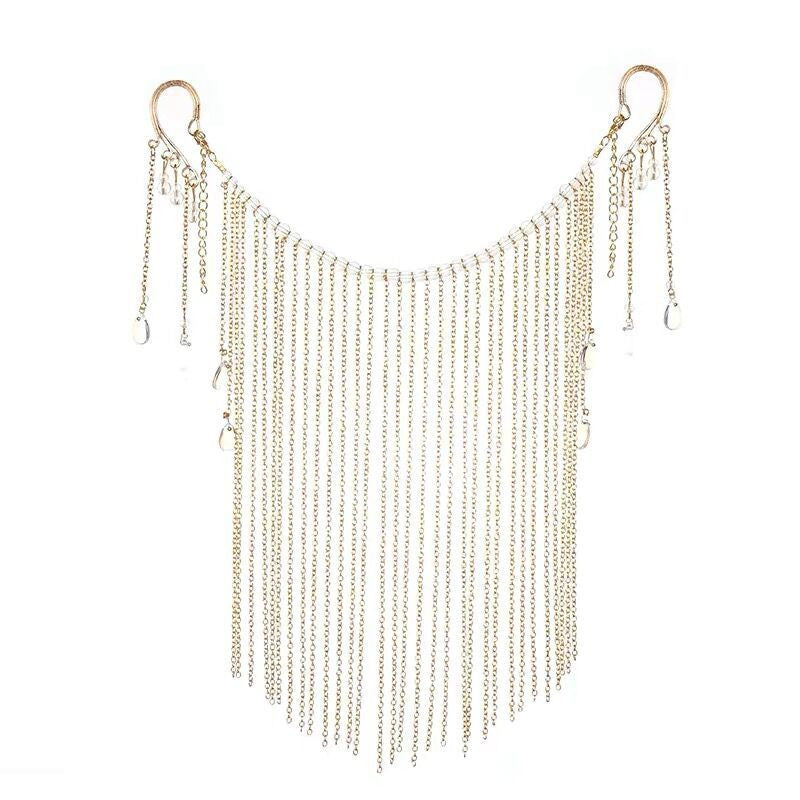 Retro Bride Hanfu Face Curtain Tassel Metal Chain Veil Ear Hook Accessory Fairy