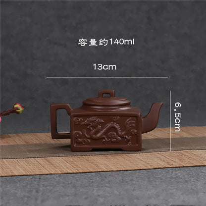 13cm Chinese Yixing Zisha Clay Pottery Teapot Dragon Phoenix Design Clay Pot