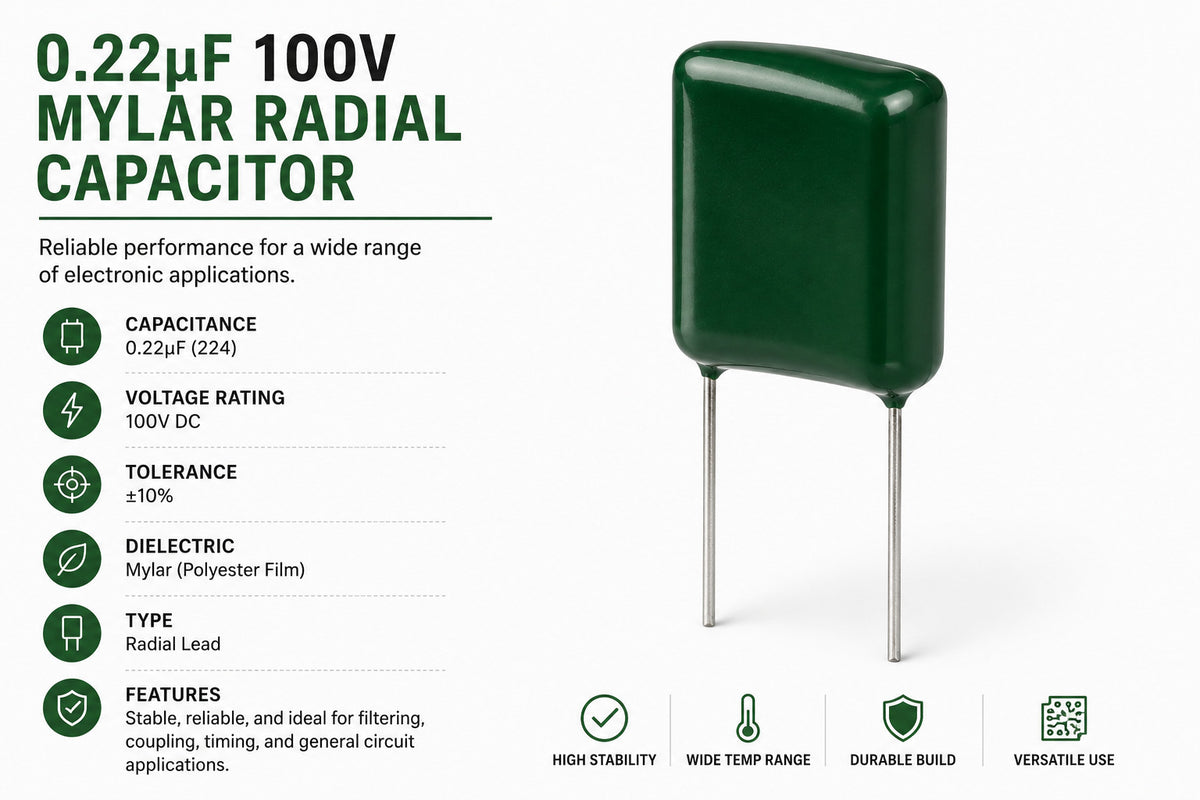 Mylar Radial Capacitor 10% 100 Volt 0.22 µF - Pack of 100
