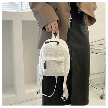 Plush Backpack Solid Color Little Girls Wild Fashion Soft Stylish Small Daypack