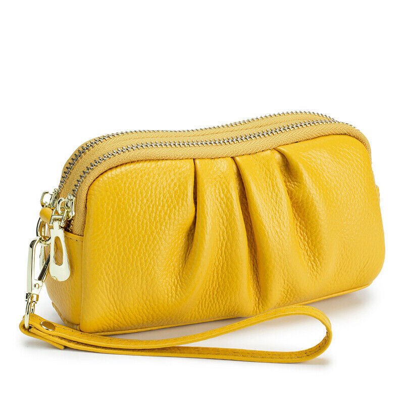 Women Hand Collar Leather Bag Zipper Large Capacity Cowhide Phone Clutch Wallet