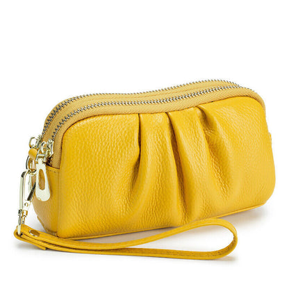 Women Hand Collar Leather Bag Zipper Large Capacity Cowhide Phone Clutch Wallet