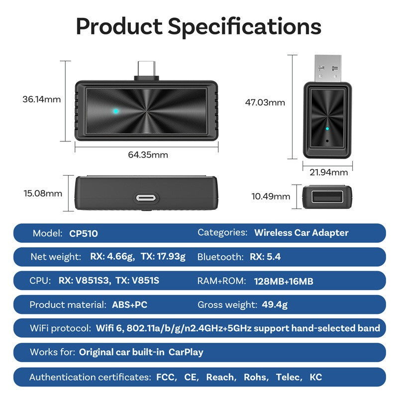 Wireless CarPlay dual system mirror car adapter FOTA upgrade car machine box