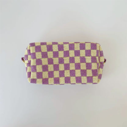 Lattice Cosmetic Bag Knitted Fabric Makeup Organizer Travel Toiletry Beauty Case