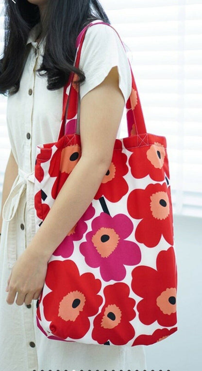 Fashion Colorful Marimekko Fabric Unikko Poppy Tote Bag, Shopping Bag For Her