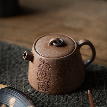 Traditional Craft Full Handmade Tea Pot Chinese Character Carve Yixing Zisha Pot