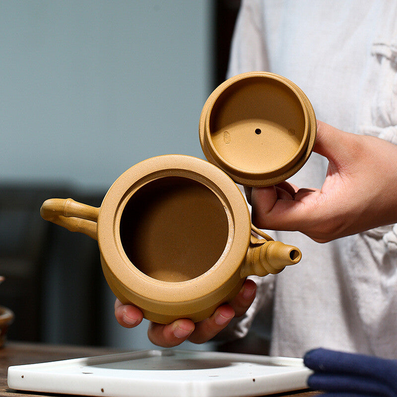 Handmade Real Yixing Zisha Duan Clay Marked Tea Pot Bamboo Relief Design Teapots