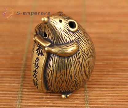 Fortune Chinese brass handmade hedgehog Statue figure Tea Pet hand piece Art