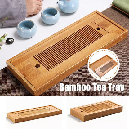 Chinese Tea Tray Bamboo Drainage Water Storage Kung Fu Tea Set Drawer Tea Board