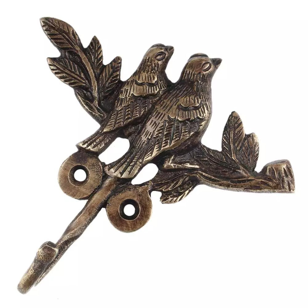 Antique Look Brass 2 Birds on a Tree Single Wall Hook Coat Clothes Hat Hanger