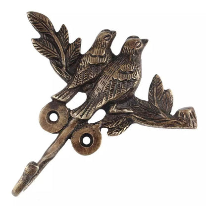 Antique Look Brass 2 Birds on a Tree Single Wall Hook Coat Clothes Hat Hanger