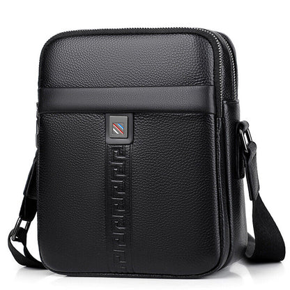 100% Genuine Leather Men's Double Zipper Sling Shoulder Messenger Bag Crossbody