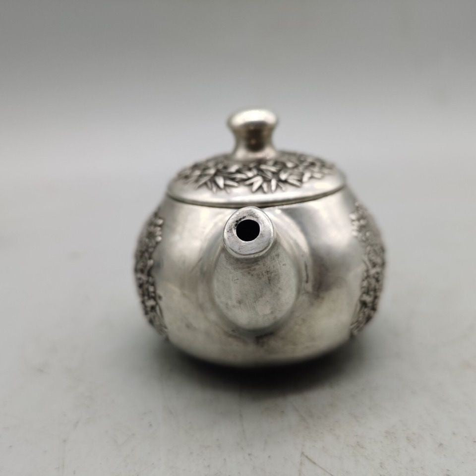 Vintage Silver Plated Copper Teapot Handmade Magpie Motif