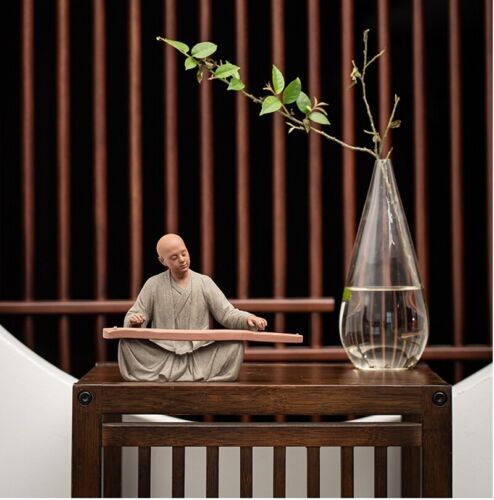 6.5" Porcelain Monk Playing Zither Statue Buddhism Zen Figure Decor Home Design