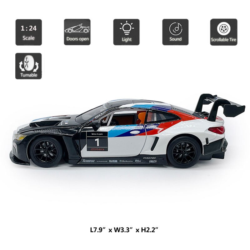 1/24 2022 BMW M4 GT3 Model Car Diecast Toy Cars Toys for Boys Kids Gifts White