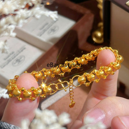 Sparkling Cat Eyes Good Luck 24K Gilding Yellow Gold Plated Bracelet Jewelry