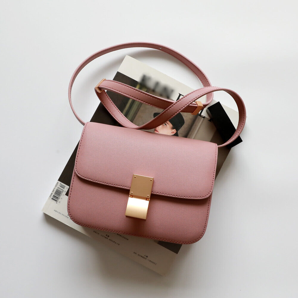 Real Leather Small Flap Box Square Clutch Shoulder Bag Purse Crossbody Trunk