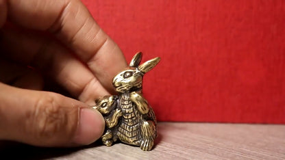 Solid Brass Rabbit Statue Vintage Animal Figurine Miniature Tea Pet Ornament Toy