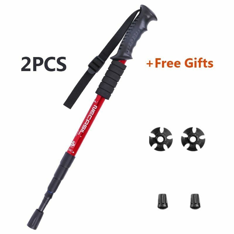2Pcs Walking Sticks 4 Joints Telescopic Trekking Climbing Hiking Walking Rubber