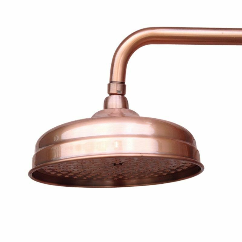 8" Antique Red Copper Round Rainfall Shower Heads Extension Pipes Wall Arm Parts