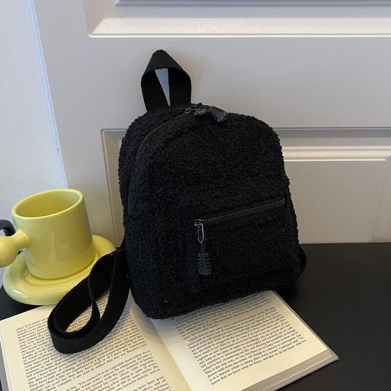 Plush Backpack Solid Color Little Girls Wild Fashion Soft Stylish Small Daypack