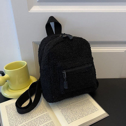 Plush Backpack Solid Color Little Girls Wild Fashion Soft Stylish Small Daypack