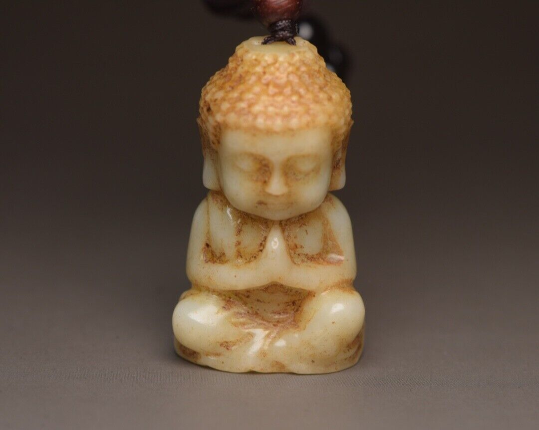 Chinese Natural Hetian Jade Hand Carved Baby Buddha Statue Pendants Jewelry Gift