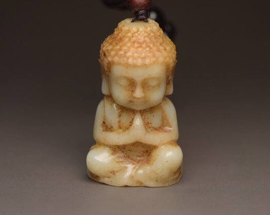 Chinese Natural Hetian Jade Hand Carved Baby Buddha Statue Pendants Jewelry Gift