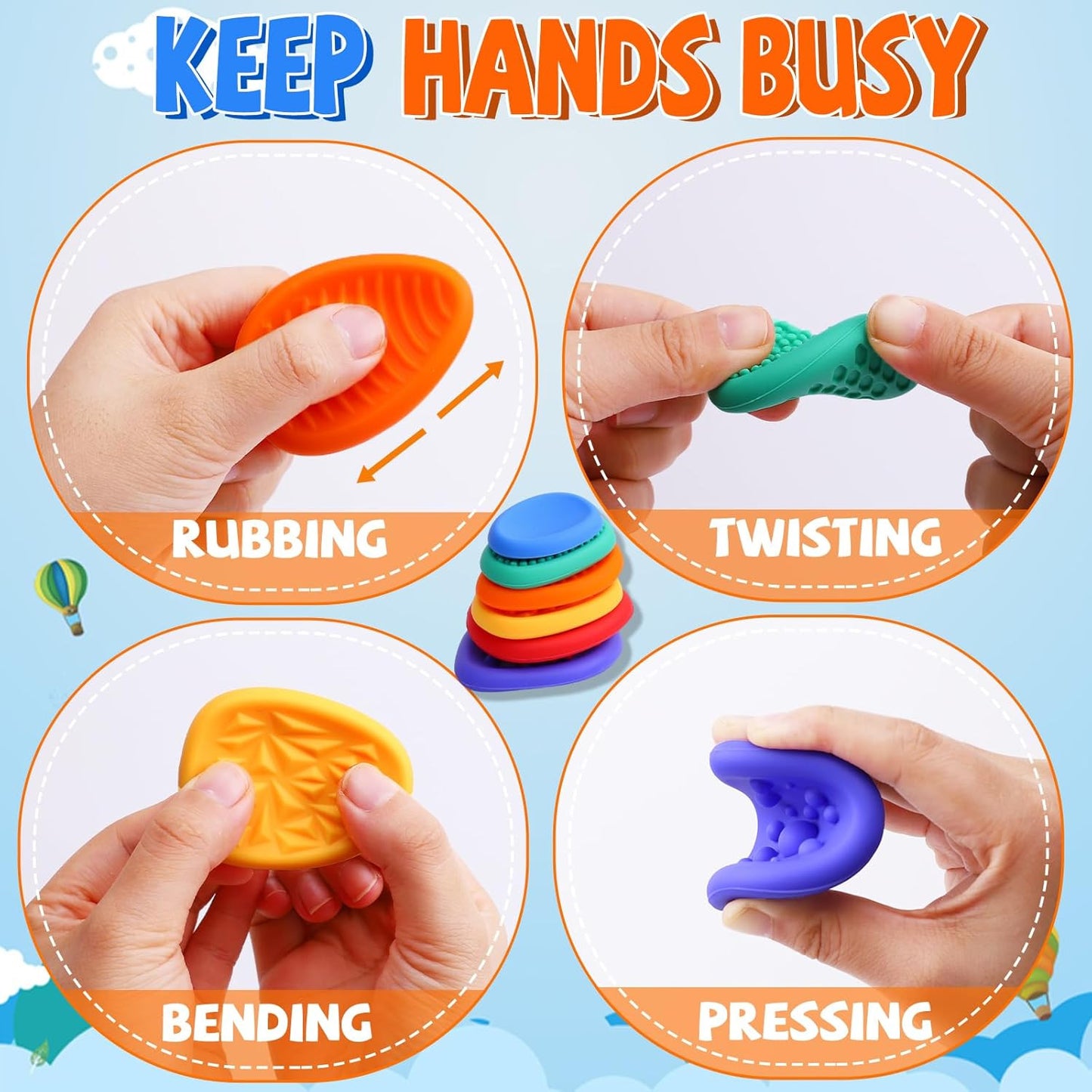 Sensory Worry Stones Fidget Toys for Adults Kids 6 Pack Textured Sensory Stones