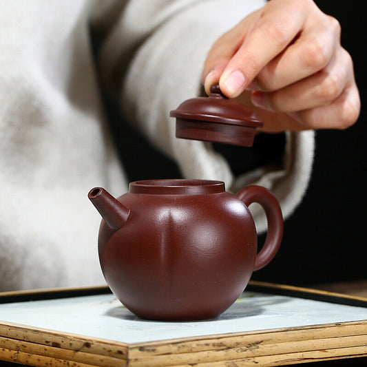 4.6" Collect Chinese Yixing Zisha Pottery Purple Zhu Clay 180ML Mesh Teapot 宫灯