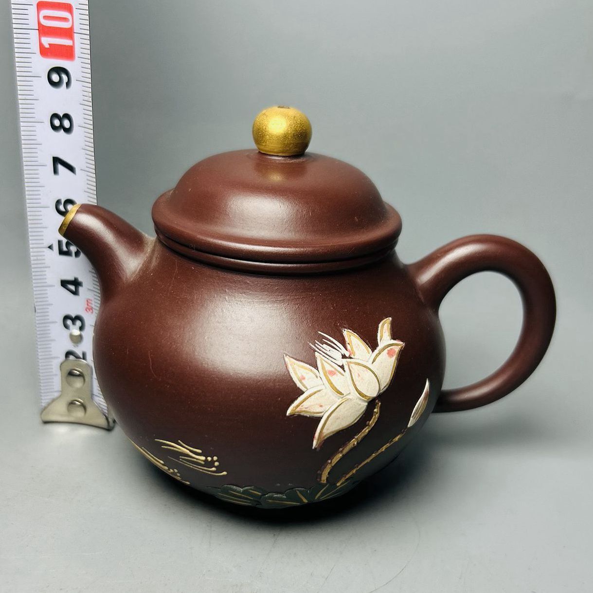 Chinese Yixing Purple Clay Teapot Zisha Ceremony Painted Fine Lotus Flower Rare