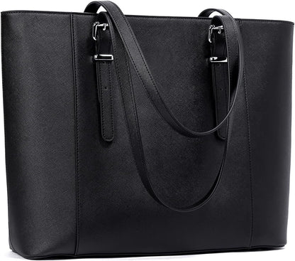 BROMEN Women Briefcase 15.6 inch Laptop Tote Bag Vintage Leather 4-black