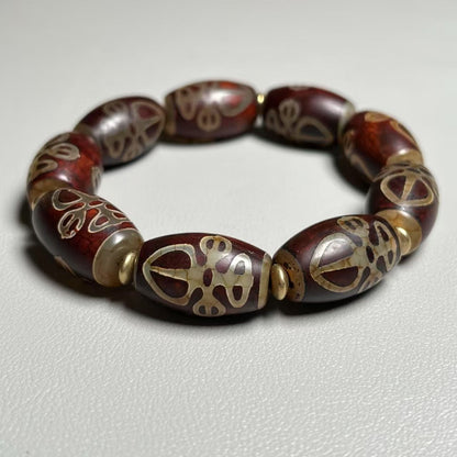 Tibetan Vajra Dzi Bead Bracelet Vintage Agate Unisex Buddhist Jewelry 22x12mm