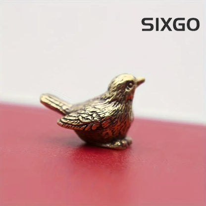 26.5mm Brass Sparrow Tea Pet Bird Figurine Decoration Chinese Retro Ornament