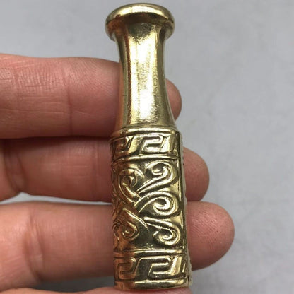 Vintage Brass Engraved Tobacco Pipe Mouthpiece | Handmade Smoking Accessory