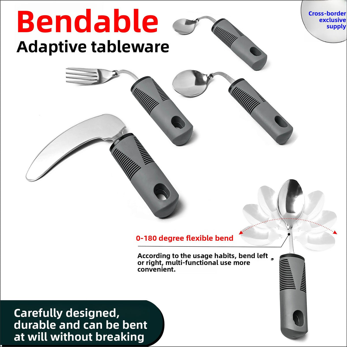 Adaptive Cutlery Set 4-Piece with Widened Non-Slip Handles for Hand Tremors