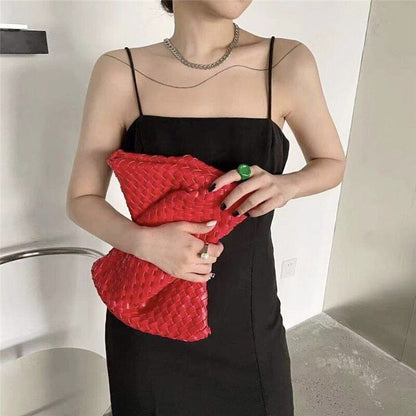 Tassel Clucth Bags Women Leather Woven Lady Handbags Bag Large Party Female