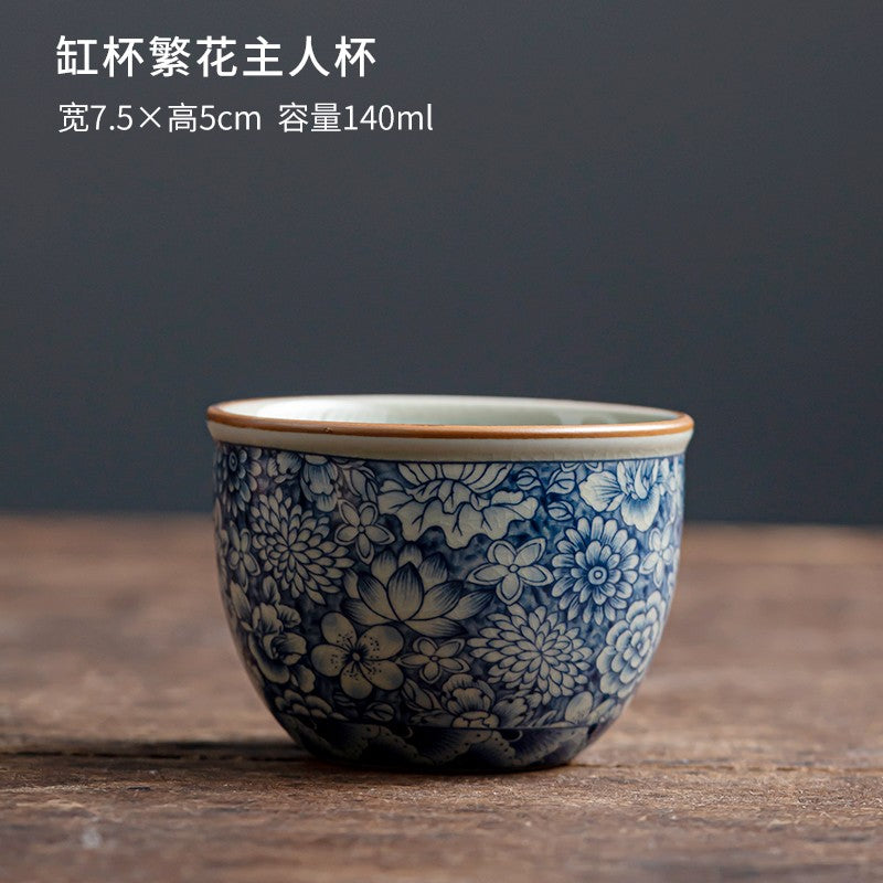 Old Pottery Clay Blue and White Tea Cup Ceramic Single Tea Cup Handmade