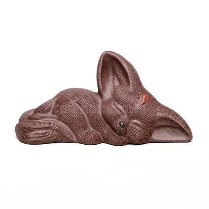 Chinese Yixing Purple Clay Sculpture Tea Pet Lucky Fox Statue Tea Figurine