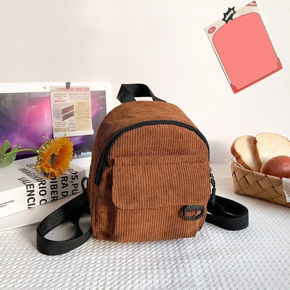 Women Corduroy Backpack Winter Small School Bag College Mini 230*190*90mm Purple