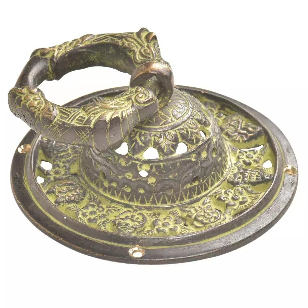 Antique Look Patina Brass Ornate Green Door Knocker Door Bell