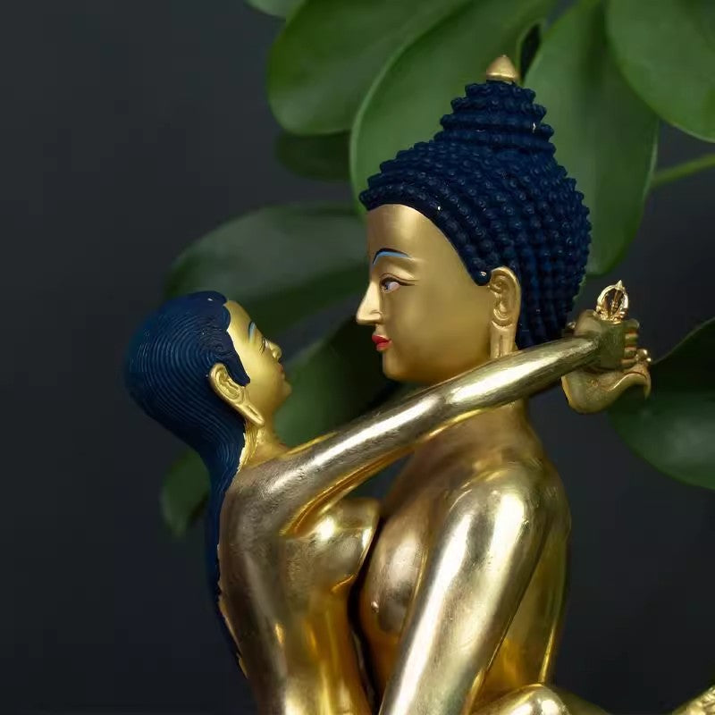 8.3" Brass Tantra Buddhism Hevajra Yab-Yum Happy Sex Buddha Statue Zen Decor