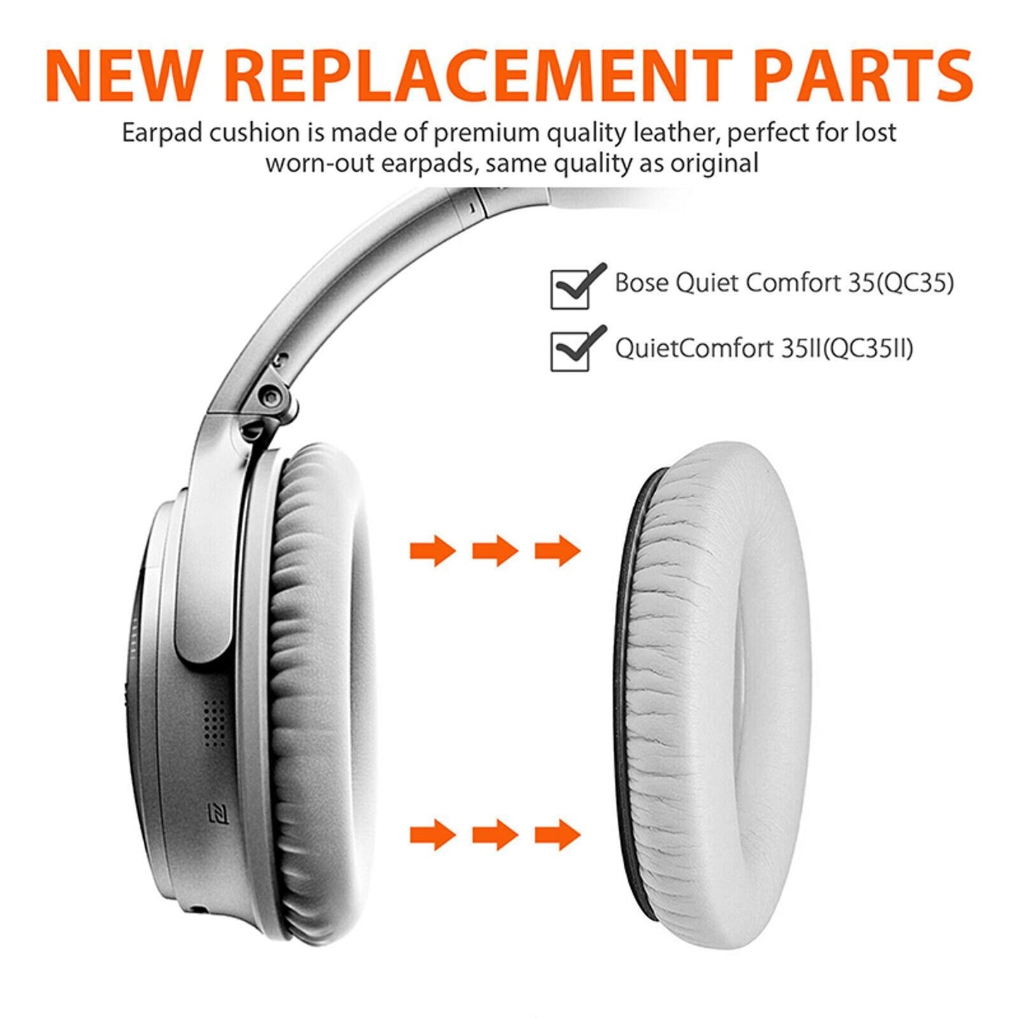 1Pair L+R Ear Pads Cushion Cover For Bose QuietComfort QC35/QC35 II Headphones